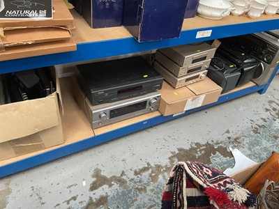 Lot 98 - Quantity of audio equipment, including three Hitachi boom boxes, Denton receiver, CD player and tape deck, etc