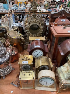 Lot 457 - Early 20th century mantel clock in lancet shaped case, two anniversary clocks and others.