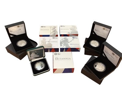 Lot 438 - G.B. - Royal Mint mixed ounce silver proof Britannia Two Pound coins to include 2007, 2008, 2011, 2012, 2013, 2014, 2015, 2016 & 2017 (N.B. All cased with Certificates of Authenticity) (9 co...