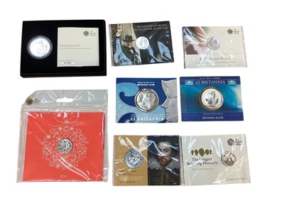 Lot 440 - G.B. - Royal Mint mixed Brilliant uncirculated fine silver coins to include £2 Britannia's x 3, Treasure of Life £50 2016 & £20's 2013, 2015 & Christmas 2016 (7 coins)