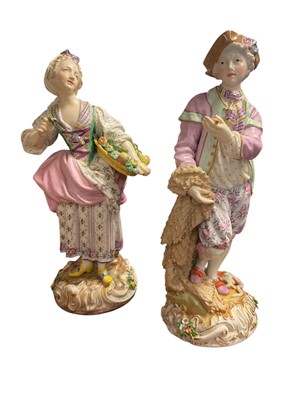 Lot 157 - Pair of Continental Meissen style figures, 30cm high