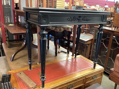 Lot 1286 - Victorian ebonised card table with foldover top, 89cm wide, 44cm deep, 76cm high