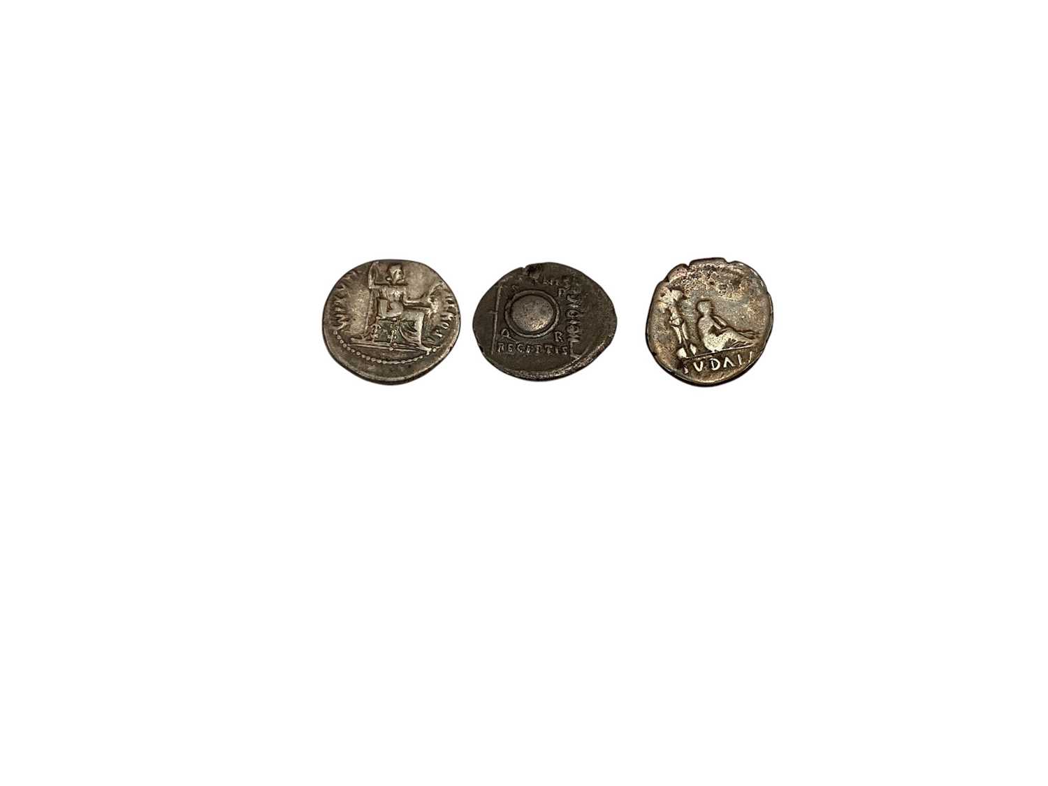 Lot 447 - Ancients - Roman mixed silver Denarius to include Augustus circa 19BC, Rev: Circular shield GF/F (Spink ref: 1633) Tiberius 'Tribute Penny' circa AD16 Rev: Pontif Maxim GVF (Spink ref: 1763) &am...