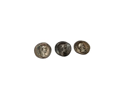 Lot 447 - Ancients - Roman mixed silver Denarius to include Augustus circa 19BC, Rev: Circular shield GF/F (Spink ref: 1633) Tiberius 'Tribute Penny' circa AD16 Rev: Pontif Maxim GVF (Spink ref: 1763) &am...