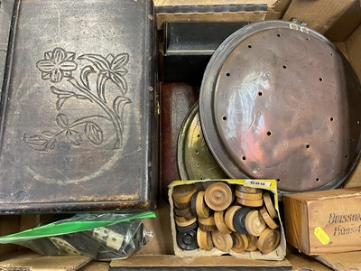 Lot 168 - Victorian carved box, dominoes, other gaming pieces and sundries