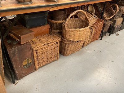 Lot 475 - Collection of various wicker baskets, hampers, tin boxes and others.