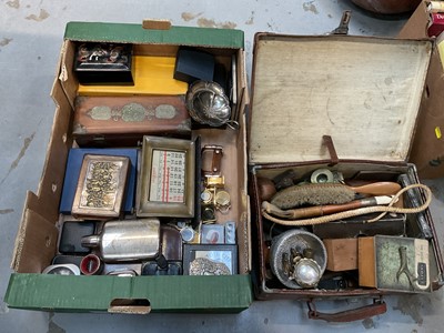 Lot 486 - Group of sundries to include various miniature clocks, perpetual desk calendar and other items.