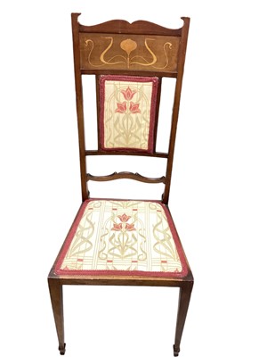 Lot 1314 - Edwardian Art Nouveau high back chair with inlaid decoration