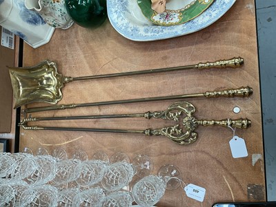 Lot 489 - Set of three Victorian brass fire irons.