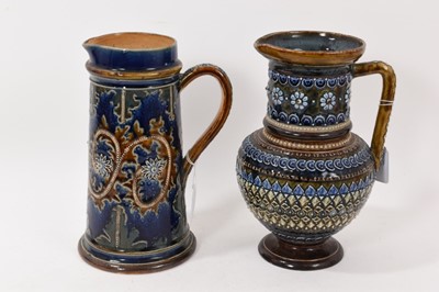 Lot 260 - Large Doulton Lambeth stoneware jug decorated by Kate Davis, 25cm high, together with another Doulton Lambeth jug (2)