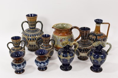 Lot 261 - Group of Doulton Lambeth stoneware jugs and vases, the largest 20cm high (10)