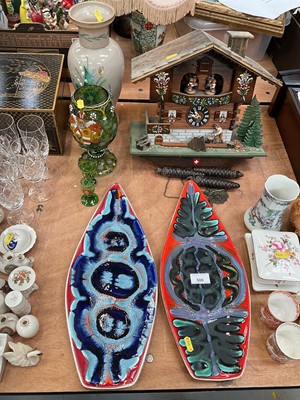 Lot 500 - Two Poole Pottery plates, group of glass items and a Swiss cuckoo clock.