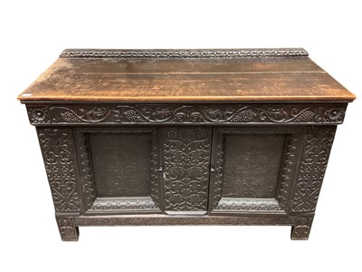 Lot 1755 - Antique carved oak sideboard