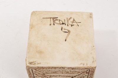 Lot 270 - Troika vase, of square form, with abstract geometric decoration, marked to base, 8.5cm high