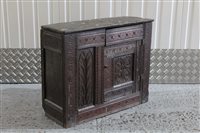 Lot 1726 - Unusual carved oak food cupboard, allover...