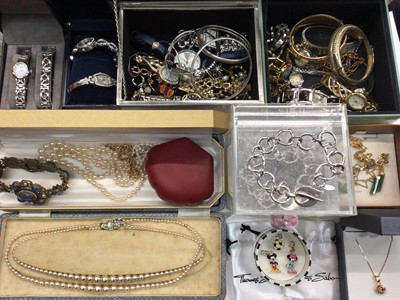 Lot 1046 - Group of costume jewellery, wristwatches, 9ct gold knot pendant on chain, three Thomas Sabo enamelled silver charms etc