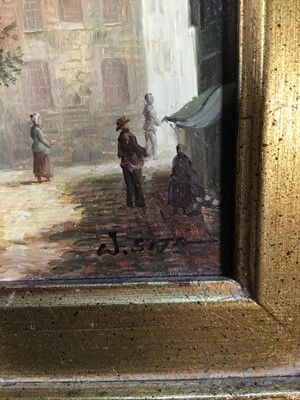 Lot 63 - Pair of oil on panel paintings of street scenes, in the 17th century Dutch style, signed W. Sita, both 26cm x 21cm, in ornate gilt frames
