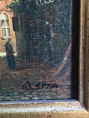 Lot 63 - Pair of oil on panel paintings of street scenes, in the 17th century Dutch style, signed W. Sita, both 26cm x 21cm, in ornate gilt frames