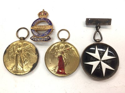 Lot 373 - Two WWI Victory medals named to 204271. PTE. 1. C. Lewis. R.A.F and SJT. A.A. Willis. 4th S.A.I, Order of St John named to Isabella Gordon 1901 and Royal National Lifeboat Institute Preseident b...