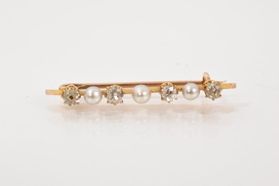 Lot 696 - Late Victorian diamond and pearl bar brooch