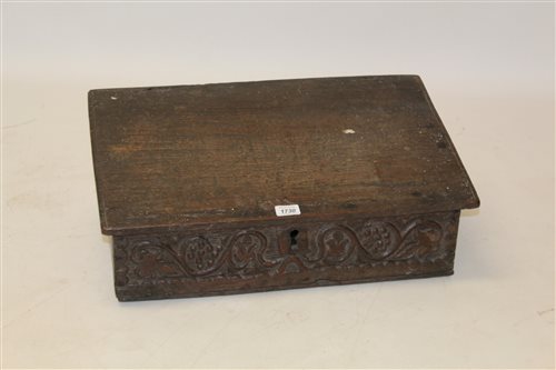 Lot 1730 - 17th century carved oak bible box with