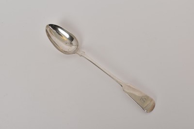 Lot 407 - Victorian Scottish silver fiddle pattern basting spoon, Edinburgh 1855