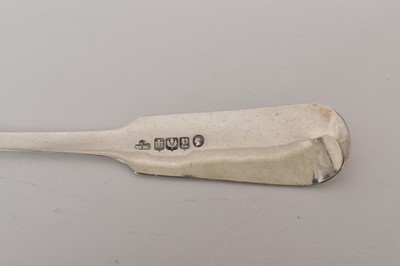 Lot 407 - Victorian Scottish silver fiddle pattern basting spoon, Edinburgh 1855