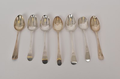 Lot 410 - Seven various Georgian silver table spoons (various dates makers)