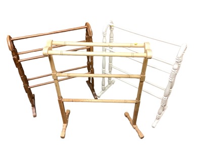 Lot 1357 - Painted pine five bar towel rail, together with two others and a painted chair (4)