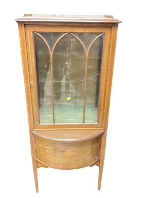 Lot 1363 - Edwardian inlaid mahogany display cabinet with glazed door and bowfront cupboard below, 59cm wide, 53cm deep, 138cm high