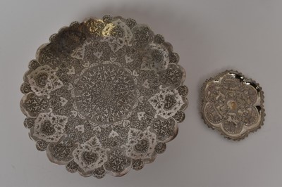 Lot 418 - Middle Eastern silver tazza and a similar pin dish (2)