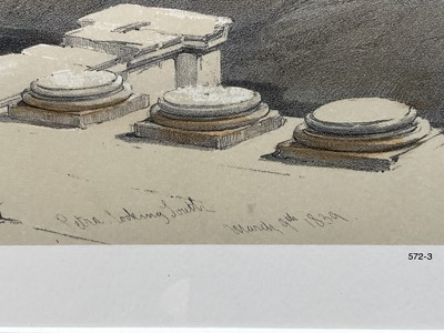Lot 289 - After David Roberts, pair of coloured prints - Site of Petra and Island of Graia, Gulf of Akabah, 20th century versions, 40cm x 55cm, in glazed gilt frames