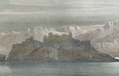 Lot 289 - After David Roberts, pair of coloured prints - Site of Petra and Island of Graia, Gulf of Akabah, 20th century versions, 40cm x 55cm, in glazed gilt frames