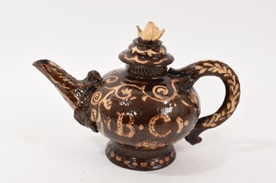 Lot 332 - Unusual small slipware teapot, dated 1851 and with initials