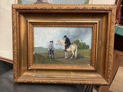 Lot 510 - Oil on board- two figures with a horse, mounted in gilt frame, signed R. Nebbs '66