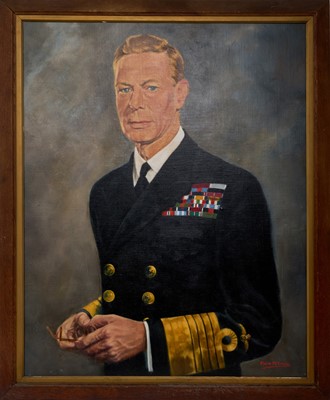 Lot 67 - H.M. King George VI, 1950s oil on board portrait by F.W.H. McCance