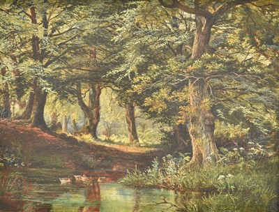 Lot 1461 - Arthur H. Davis (act.1871-1897) oil on canvas, "In Brockenhurst Manor", The New Forest, signed, and inscribed verso, 30 x 40cm, in gilt frame