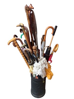 Lot 357 - Collection of walking sticks, canes, parasols, umbrellas etc