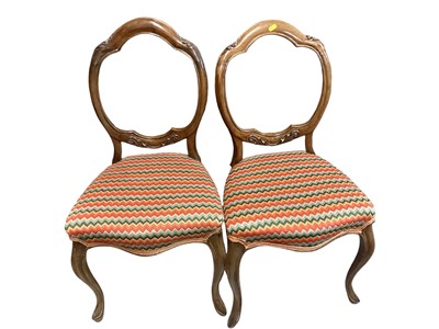 Lot 1412 - Pair of Victorian dining chairs with geometric upholstered seats on cabriole front legs