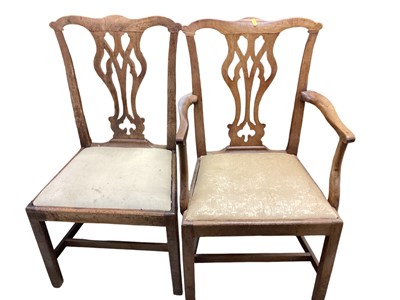 Lot 1417 - Two antique mahogany dining chairs with pierced splat backs including a carver