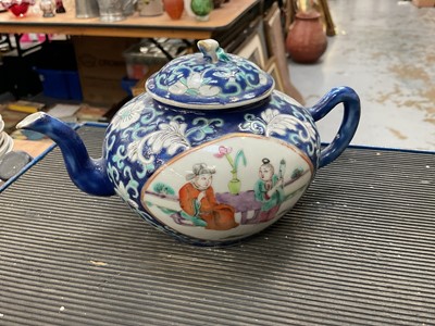 Lot 521 - Late 19th / early 20th century Chinese porcelain teapot with figural decoration.