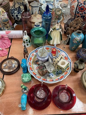 Lot 528 - Alum bay glass vase, Royal Worcester blush pot pouri vase, Royal Doulton figure and other ceramics.