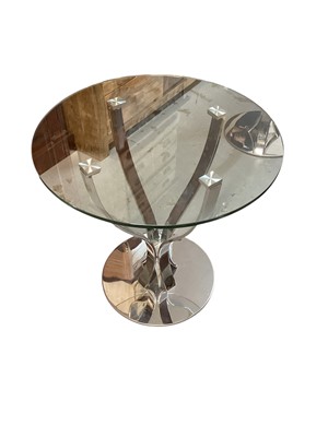 Lot 1425 - Pair of contemporary glass topped circular occasional tables, 60cm diameter, 59.5cm high