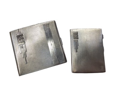 Lot 1070 - Two Art Deco silver cigarette cases with similar decoration and engraved initials