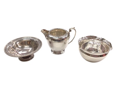 Lot 1072 - Silver milk jug, silver sugar bowl and a silver pedestal dish (3)