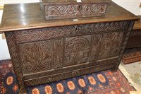 Lot 1752 - 17th Century oak mule chest, hinged chip...