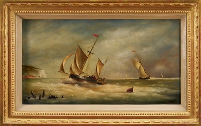 Lot 1251 - English School oil on canvas - Shipping off the Coast, monogrammed and dated ‘84, in gilt frame