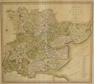 Lot 1300 - C. Smith, early 19th century hand coloured engraved map of Essex, 52cm x 57cm, Robert Morden Essex map