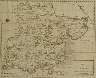 Lot 1300 - C. Smith, early 19th century hand coloured engraved map of Essex, 52cm x 57cm, Robert Morden Essex map