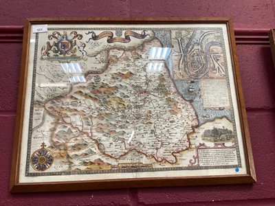 Lot 551 - Antique hand coloured map of Durham, mounted in a glazed frame.